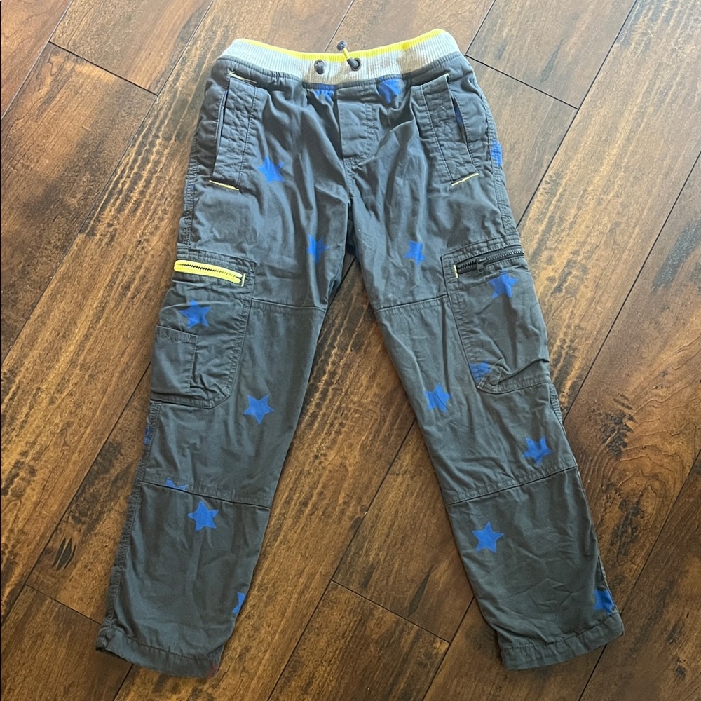 Mini Boden Gray Cargo Pants with Blue Stars and Yellow Trim